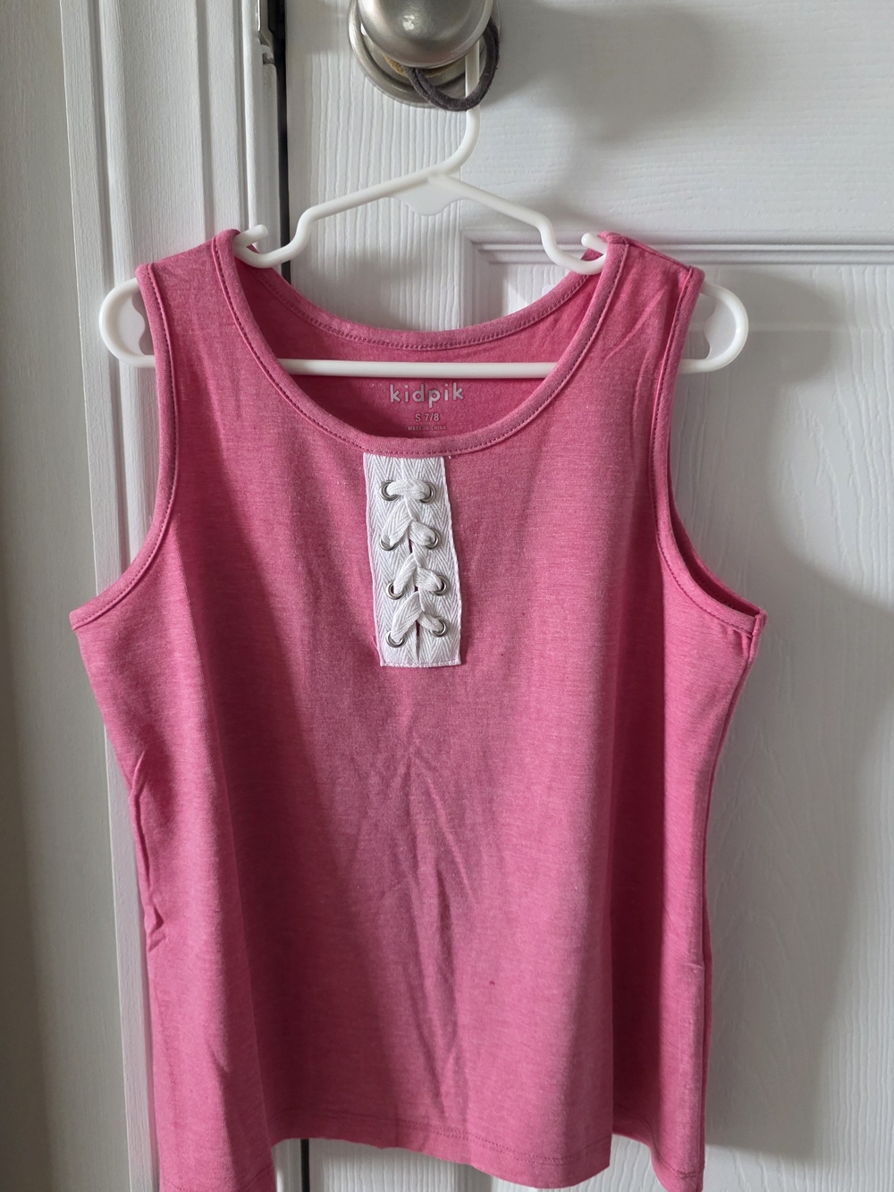 kidpik Pink Sleeveless Tank with White Lace-Up Placket